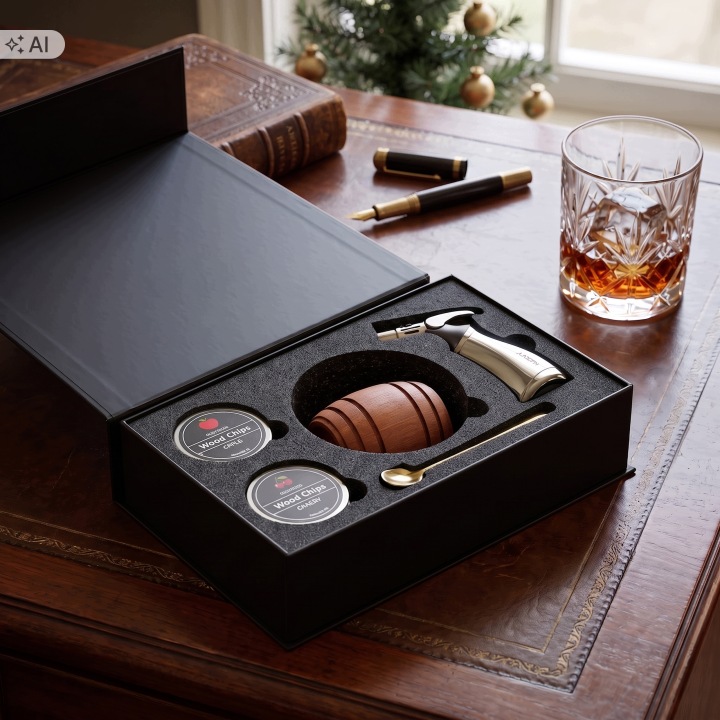 WHISCARO Barrel Set – smoker beczka, 12 puszek wiórów i gaz - obrazek 6
