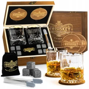 Szklanki do whisky 300 ml z granitowymi kostkami - zestaw prezentowy