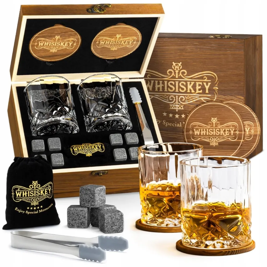 Szklanki do whisky 300 ml z granitowymi kostkami - zestaw prezentowy