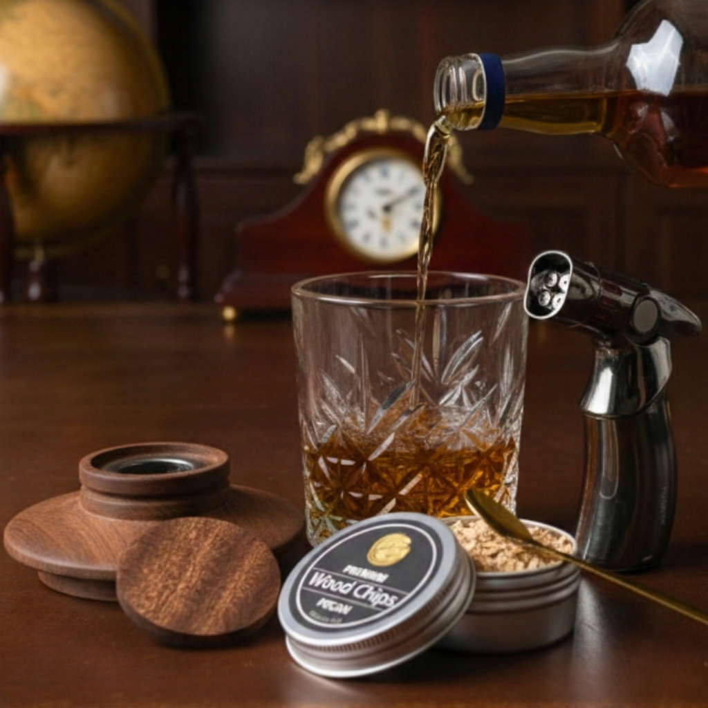 Dym unoszący się nad szklanką whisky