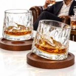 Obrotowe szklanki do whisky 180 ml z podstawkami, 2 szt.