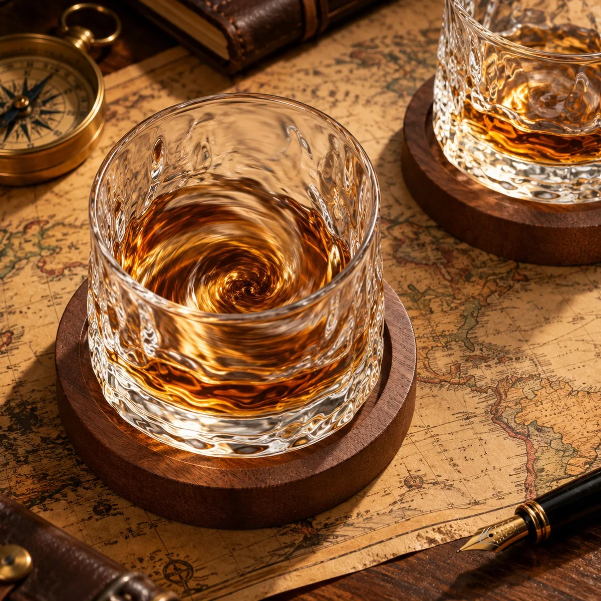 Whisky wiruje w obrotowej szklance